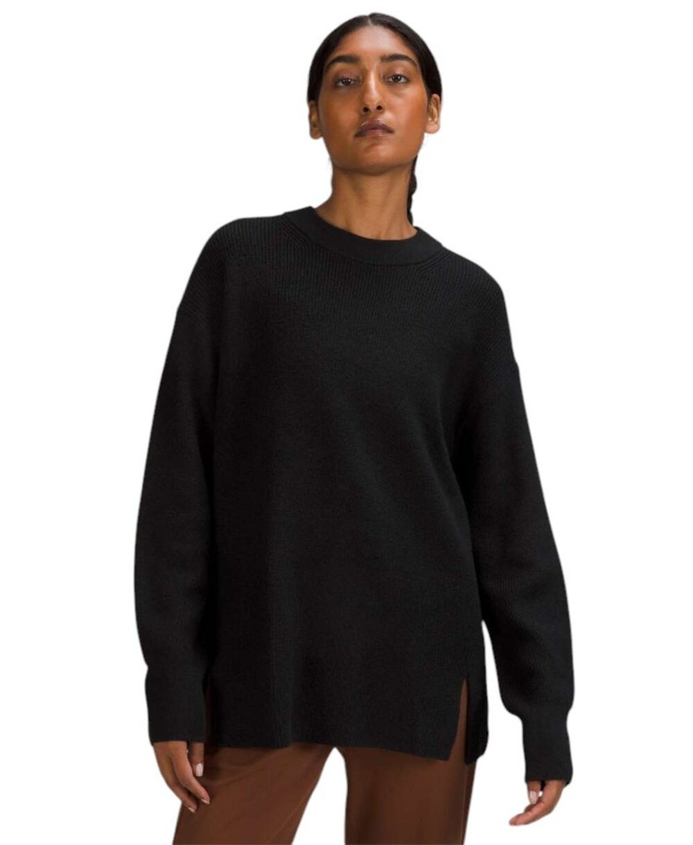 lululemon athletica Black Merino Wool Ribbed Crewneck Sweater